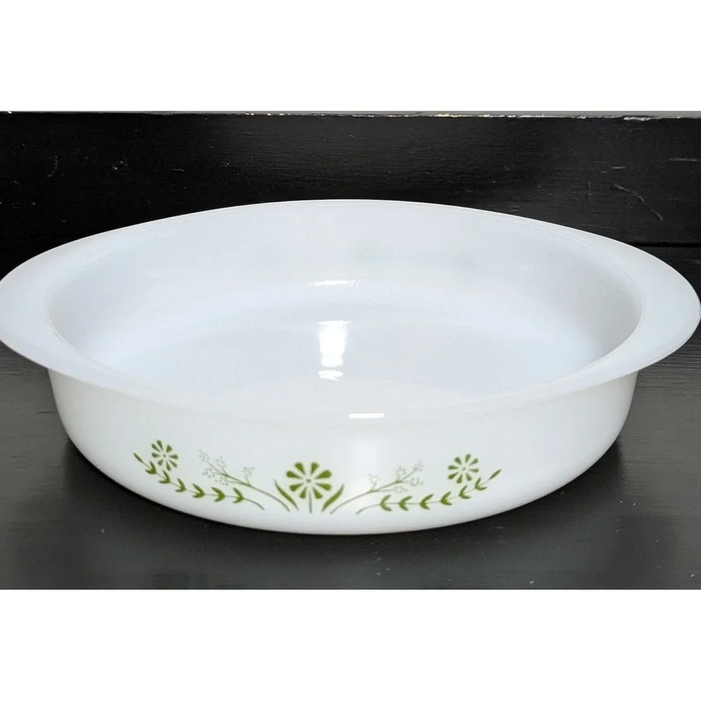 VTG Jeannette Glass Co Glasbake Green Daisy‎ Milk Glass Dishes J235 And J2429